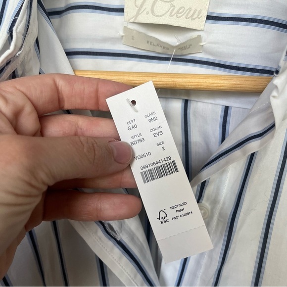 J. Crew NWT Relaxed Fit Washed Poplin Shirt Navy Stripe Summer Boho Womens 2 - Picture 5 of 8